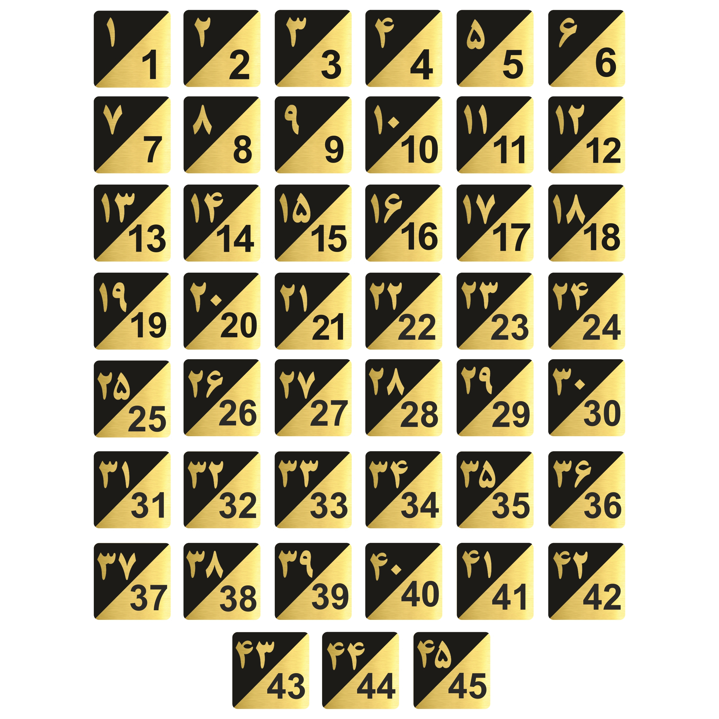 تابلو راهنما طرح پلاک اعداد مدل GNG1545 مجموعه 45 عددی