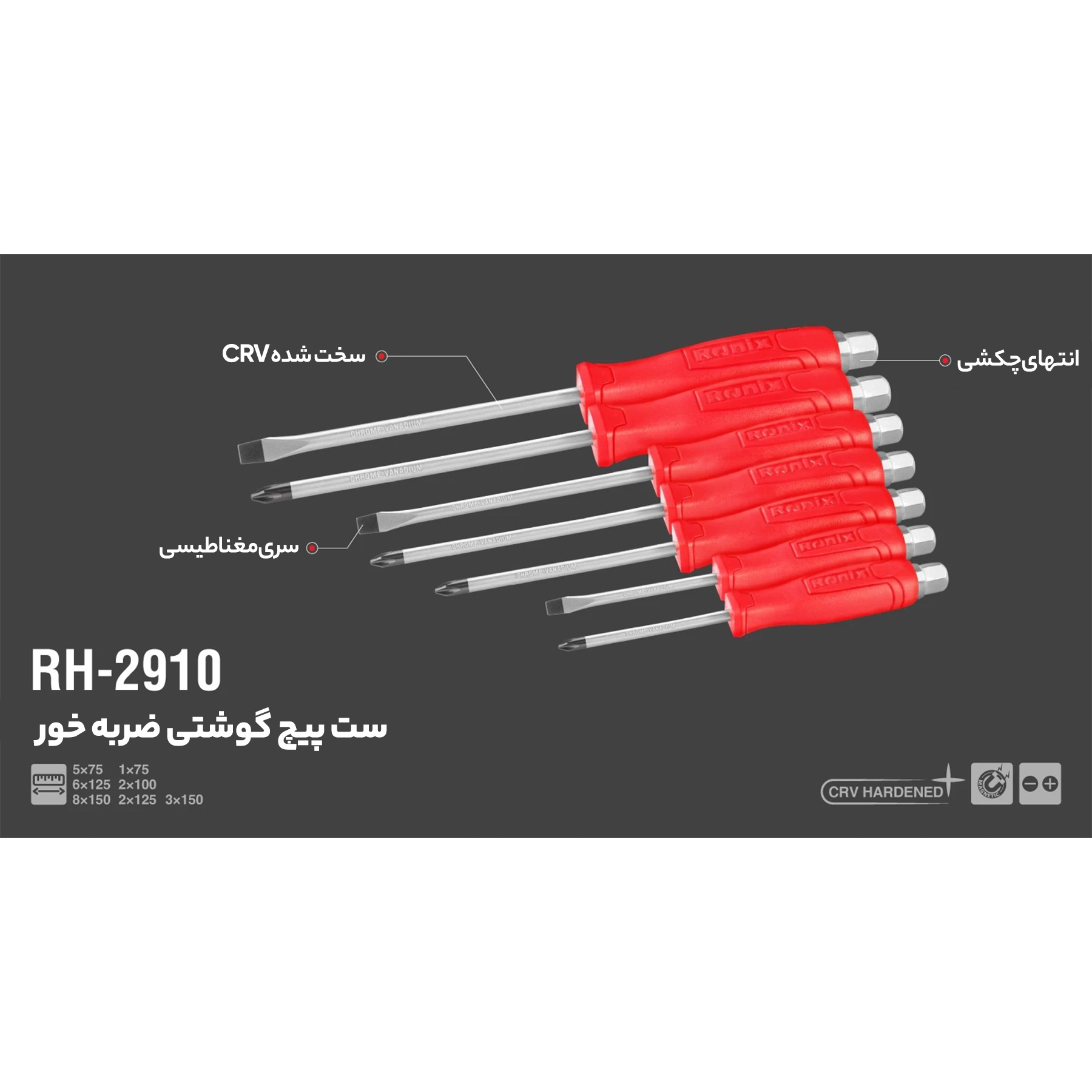 سری پیچ گوشتی یک سر چهارسو یک سر دو سو رونیکس مدل RH2910 بسته 7 عددی