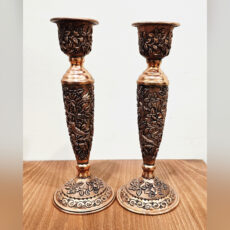 آینه و شمعدان مسی دستساز طرح گل و مرغ شیراز مدل gh