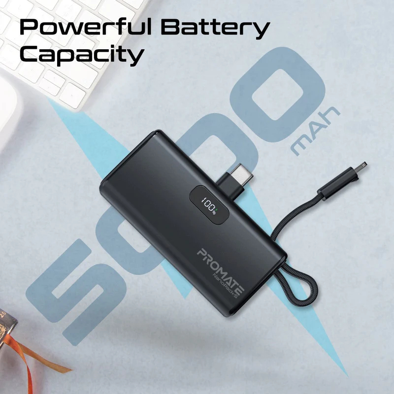 پاوربانک پرومیت مدل NANOPACK-5.BLK ظرفیت 5000 میلیآمپرساعت