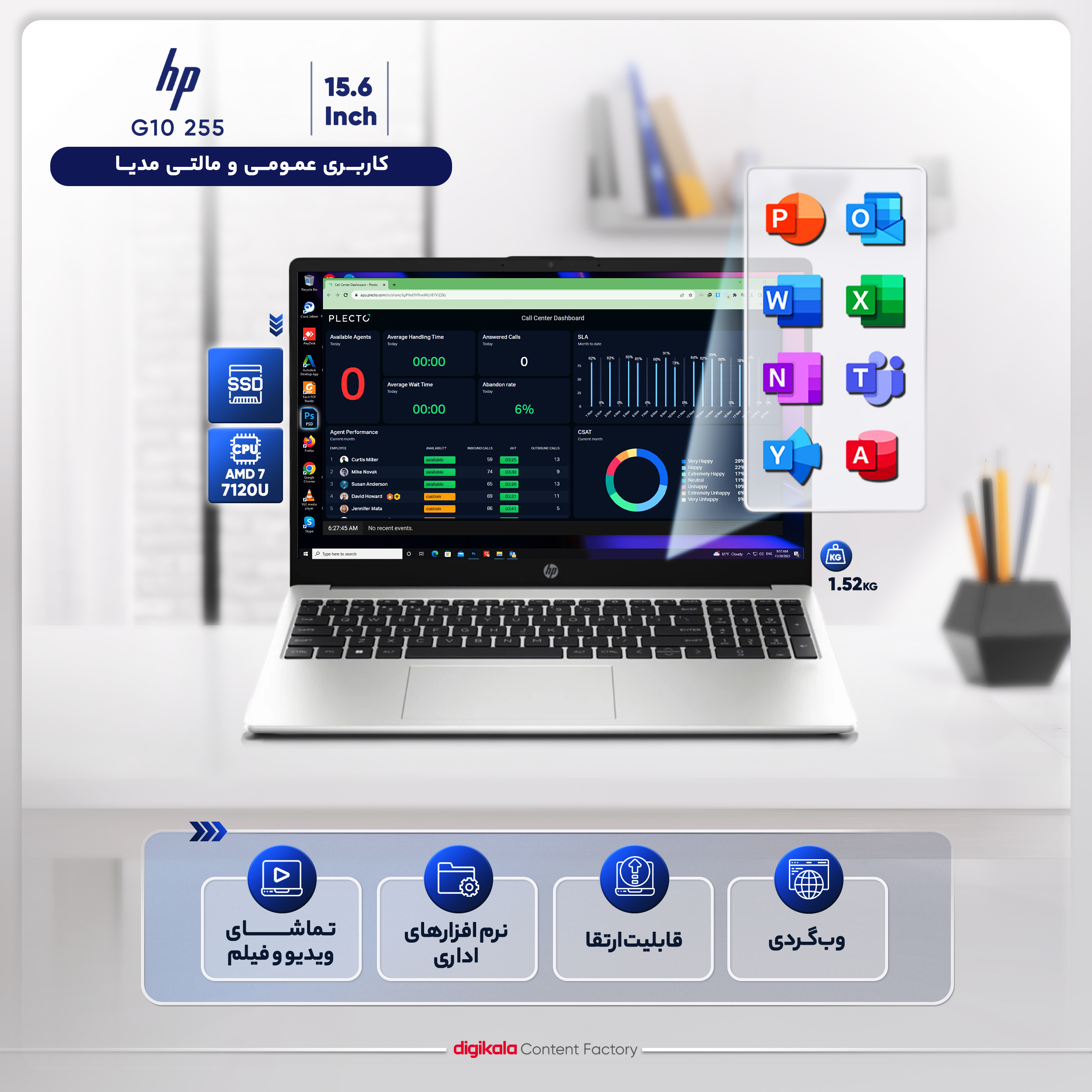 لپ تاپ 15.6 اینچی اچ‌ پی مدل G10 255-Athlon Silver 7120U-8GB DDR4-512GB SSD-TN