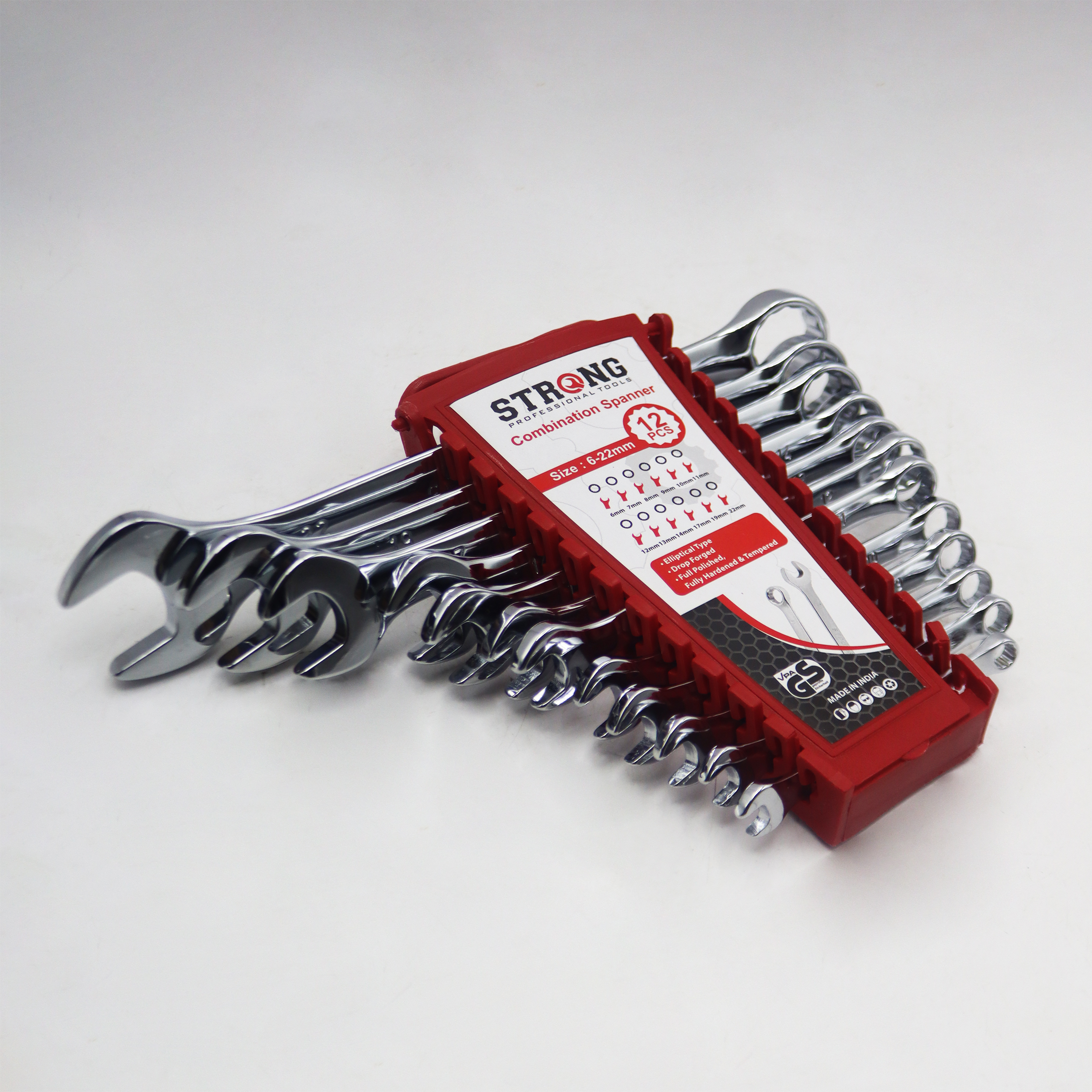 آچار یکسر تخت و یکسر رینگی استرانگ مدل YP-IND-6/22MM مجموعه 12 عددی