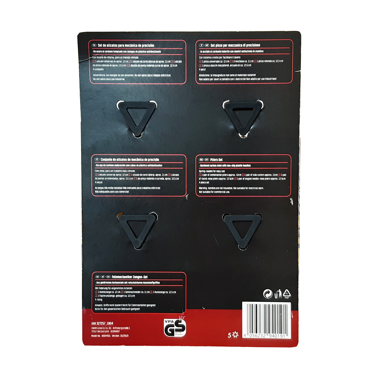 انبر دست و انبر سیم چین و انبر دم کج و انبر دم گرد پارکساید مدل AT - 012 سایز 4.5 اینچ