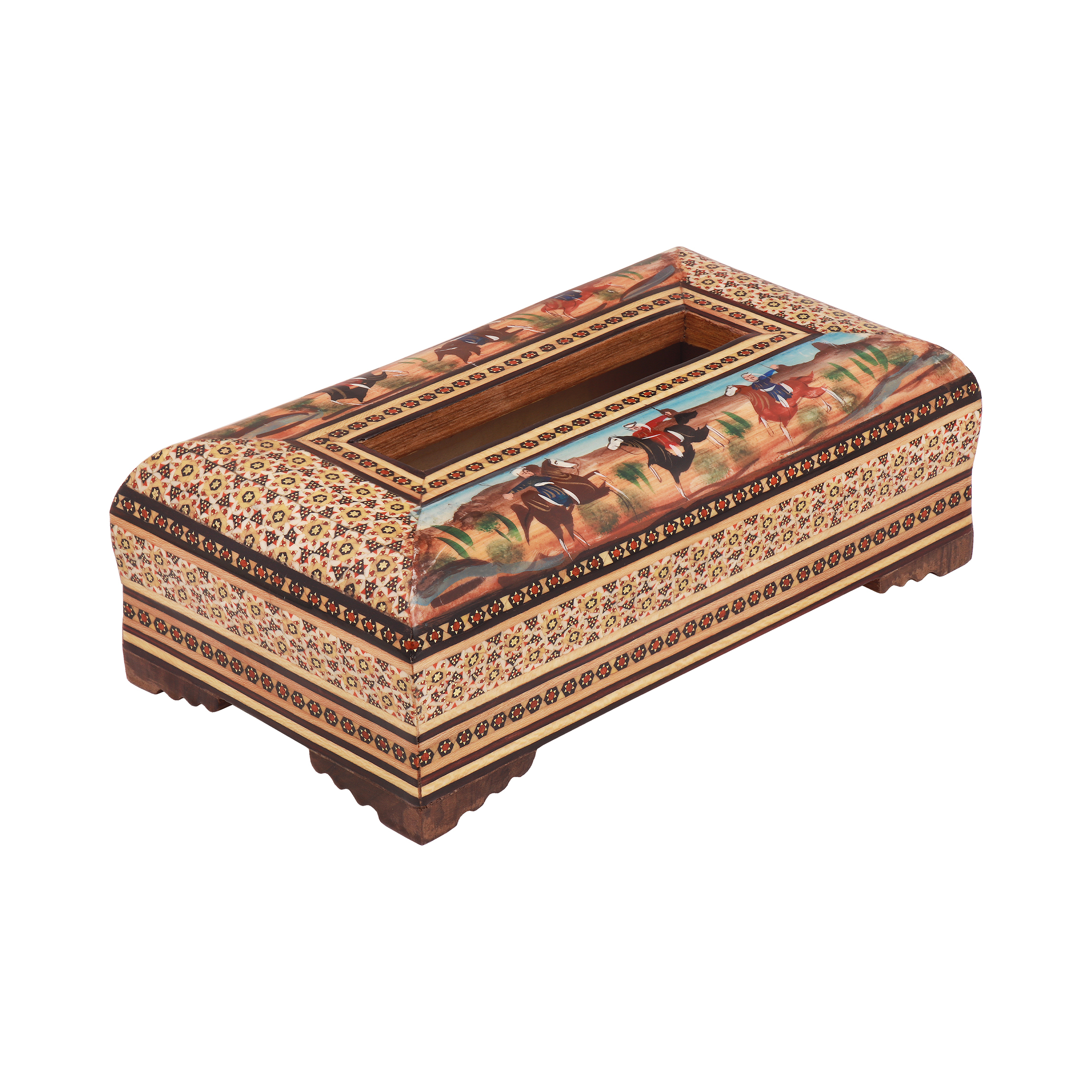 جعبه دستمال کاغذی خاتم کاری مدل نقاشی شکار