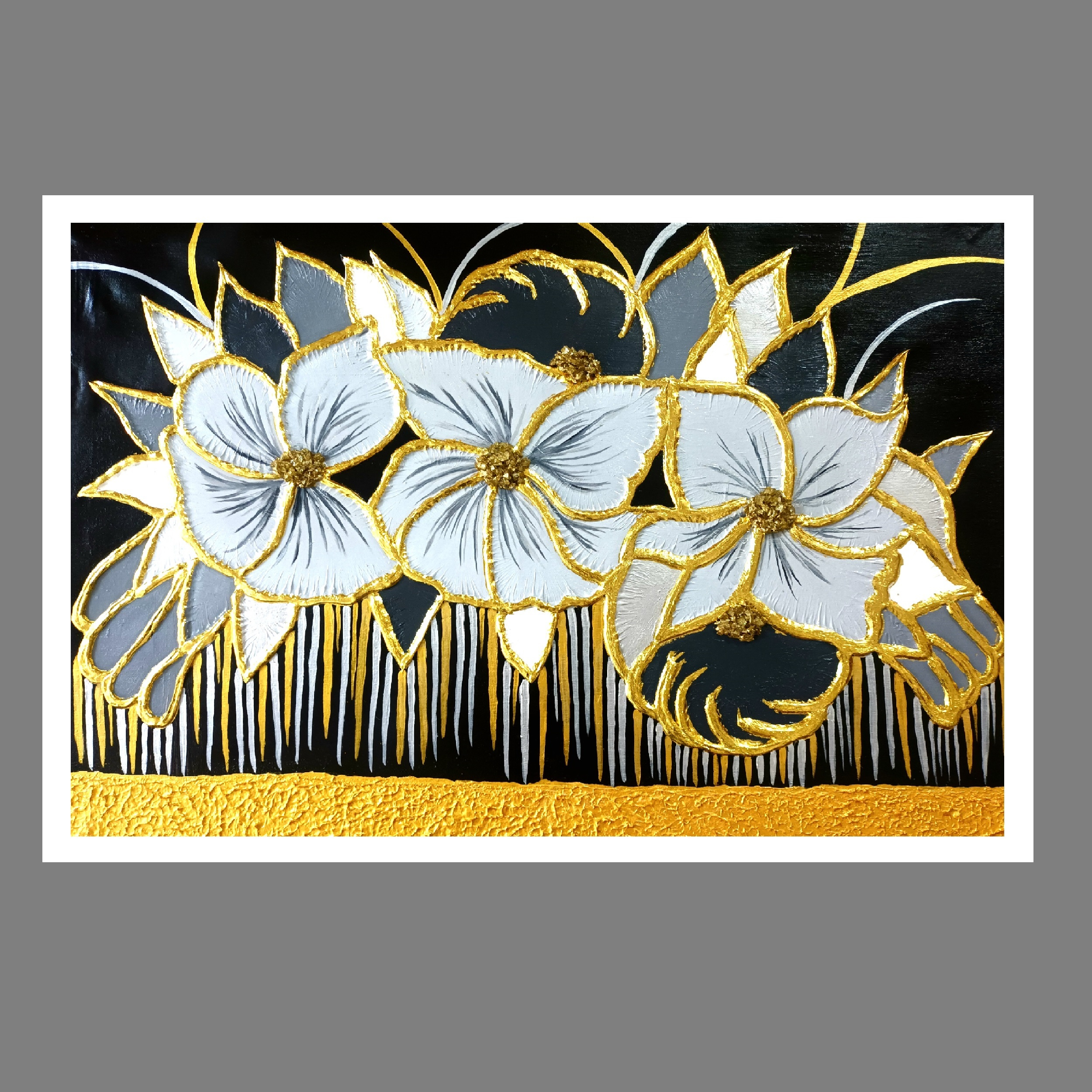 تابلو نقاشی ورق طلا مدل گل برجسته