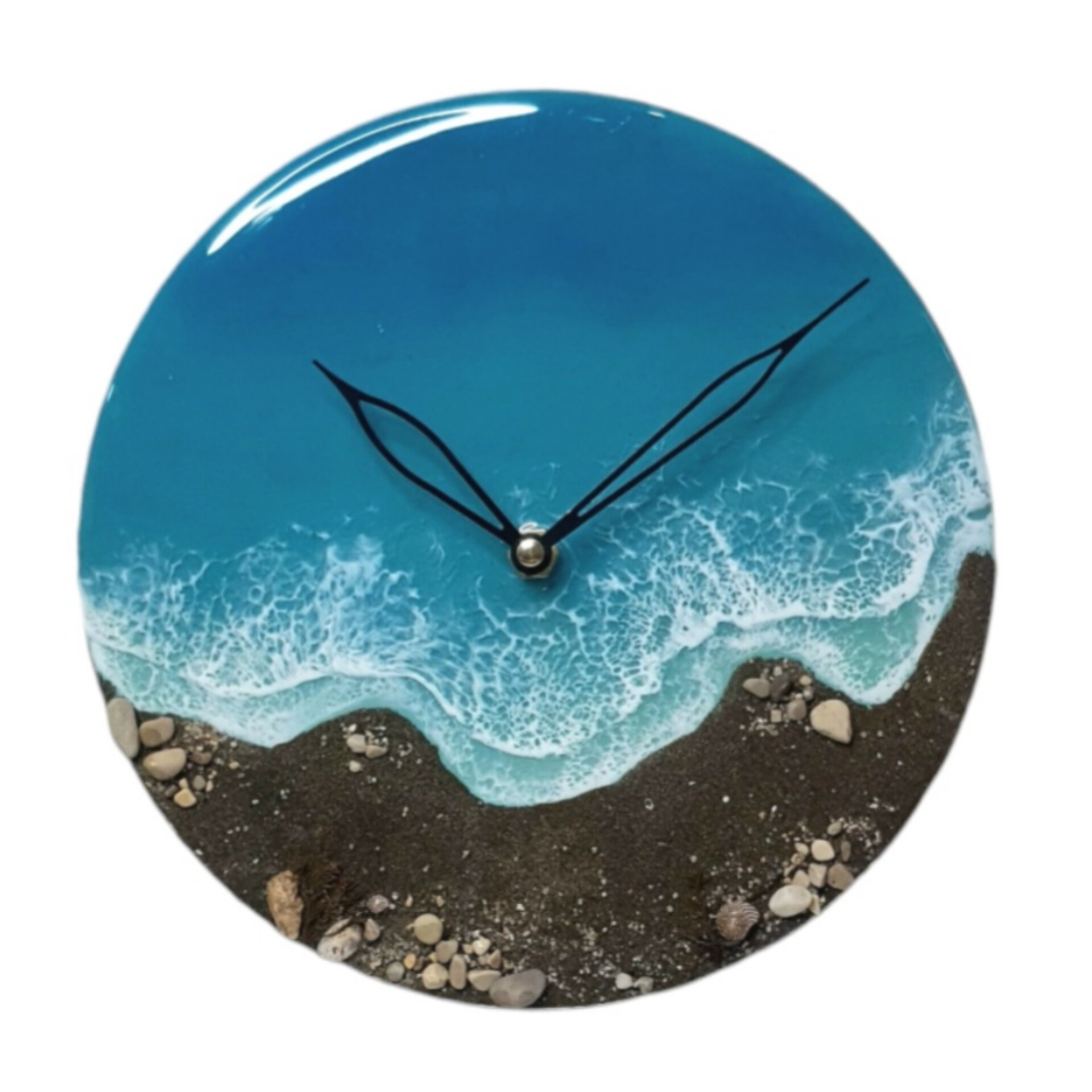 ساعت دیواری رزینی شبتاب طرح دریا و ساحل