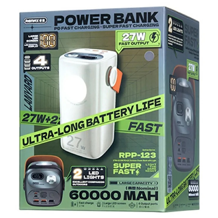 پاوربانک ریمکس مدل Fast Charge 22.5W Gutitan ظرفیت 60000 میلی آمپر ساعت