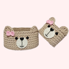 سبد قلاب بافی تریکو مدل خرس کد 22 مجموعه 2 عددی