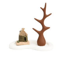 مجسمه سنگی مدل درخت و کلبه و سینی طرح استند و جاعودی مجموعه ۳ عددی