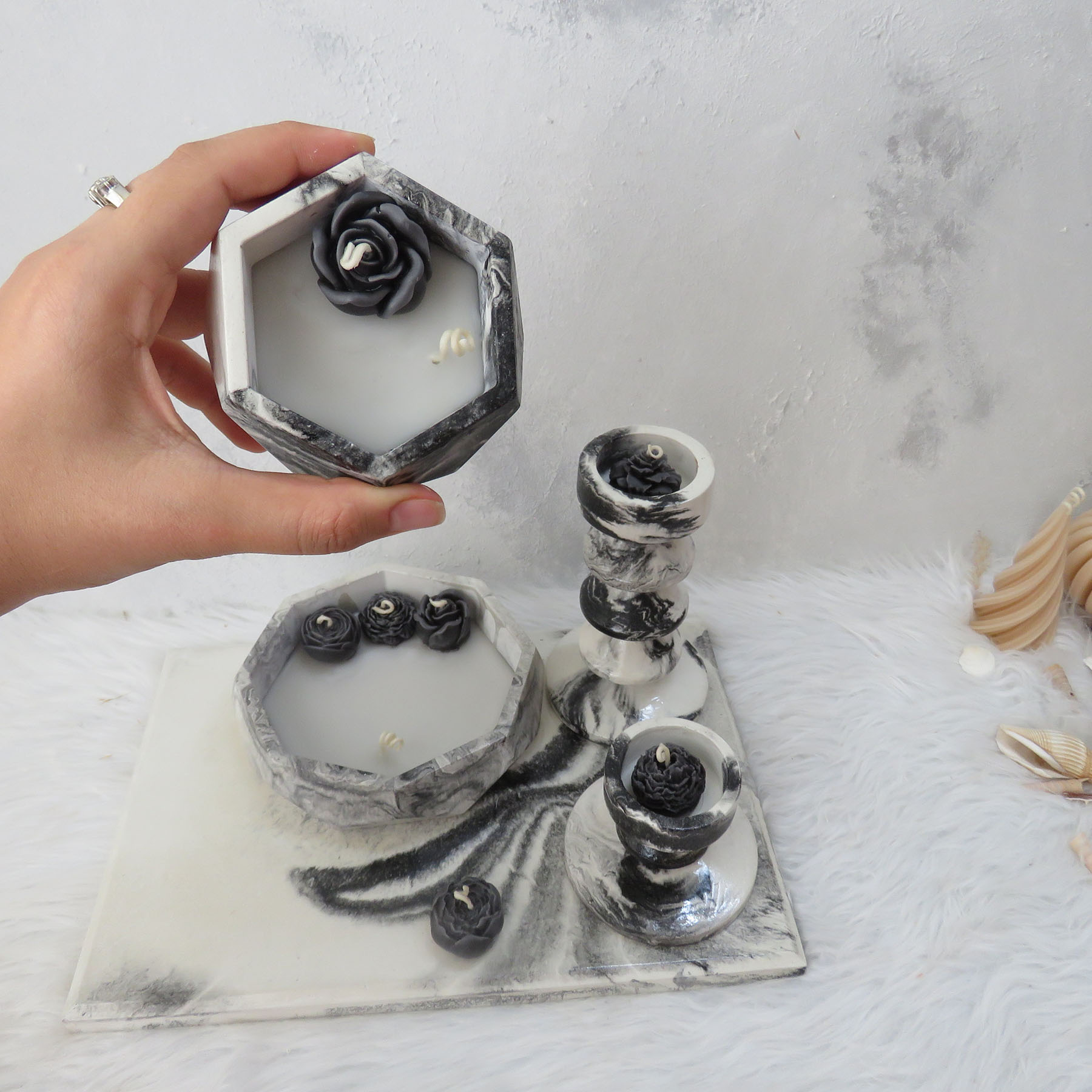 ست شمع کاسه ای و جاشمعی مدل الین کد 550 مجموعه 8 عددی