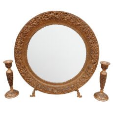 آینه و شمعدان مسی دستساز طرح گل و مرغ شیراز مدل gh