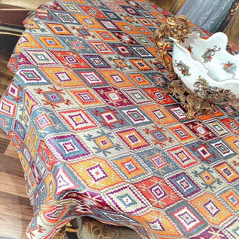 رومیزی طرح گلیم ترک مدل پارچه ای کد A140-T250cm
