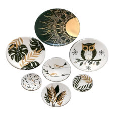 تابلو نقاشی اکریلیک مدل بشقاب دیوارکوب سفالی طرح راز جنگل مدل 03 مجموعه 7 عددی