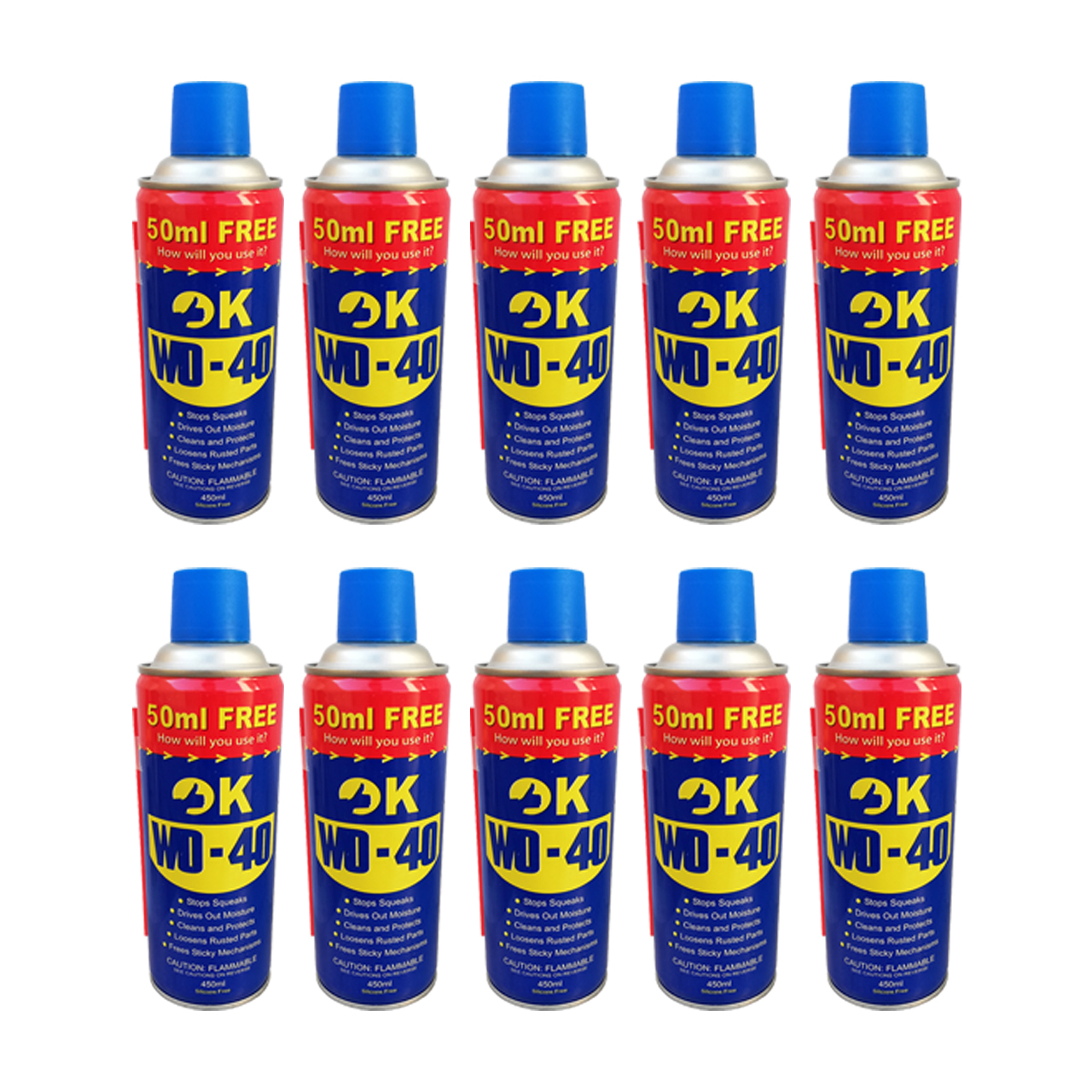 اسپری روان کننده اوکی مدل WD-40 حجم 450 میلی لیتر بسته 10 عددی