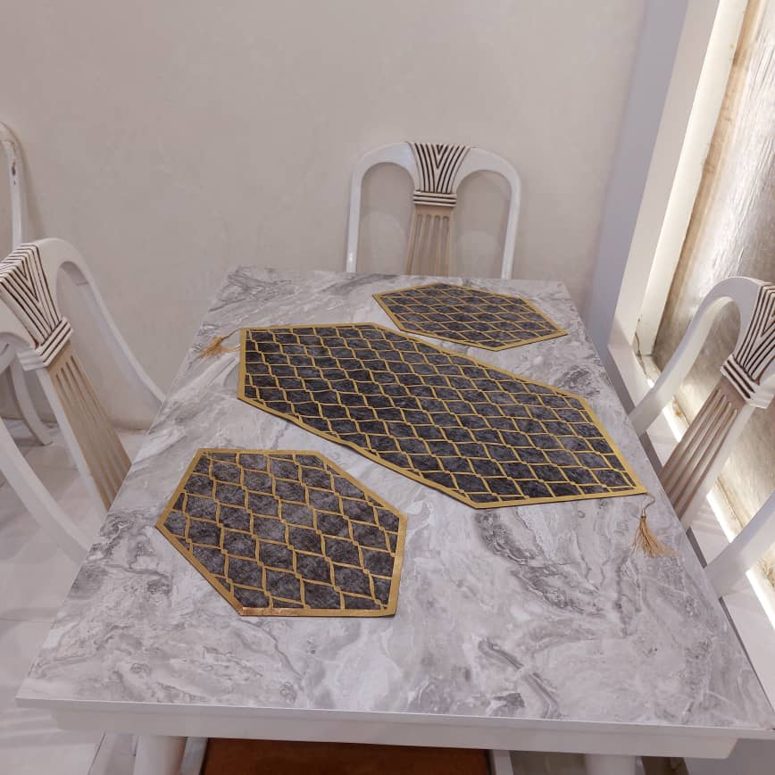 ست سه تکه رومیزی آرکاد مدل چرم و مخمل طرح موج کد T8540