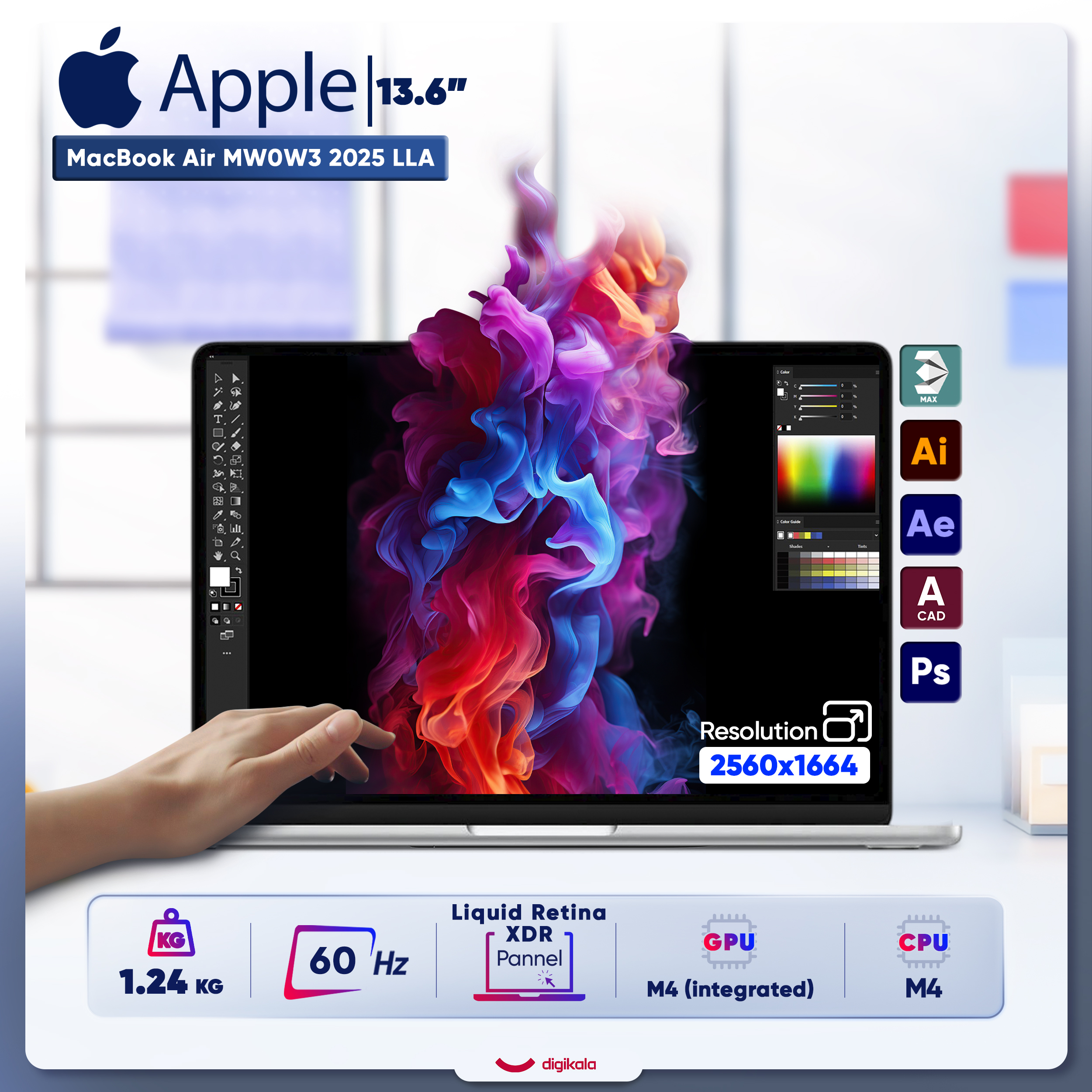 لپ تاپ 13.6 اینچی اپل مدل MacBook Air MW0W3 2025 LLA-M4-16GB RAM-256GB SSD