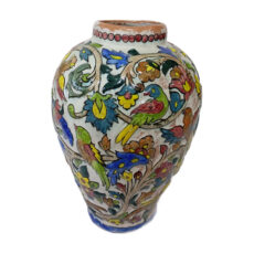 گلدان سفالی نقش برجسته طرح گل و مرغ کد 001