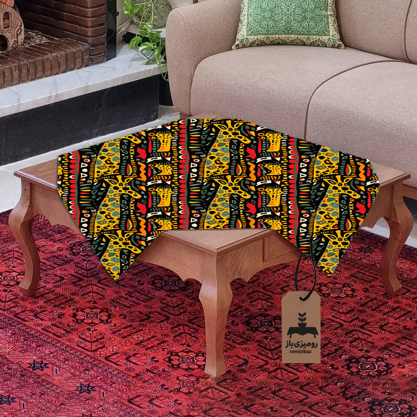 ست رومیزی مخمل 4 تیکه رومیزی باز مدل زرافه آفریقایی کد 11060