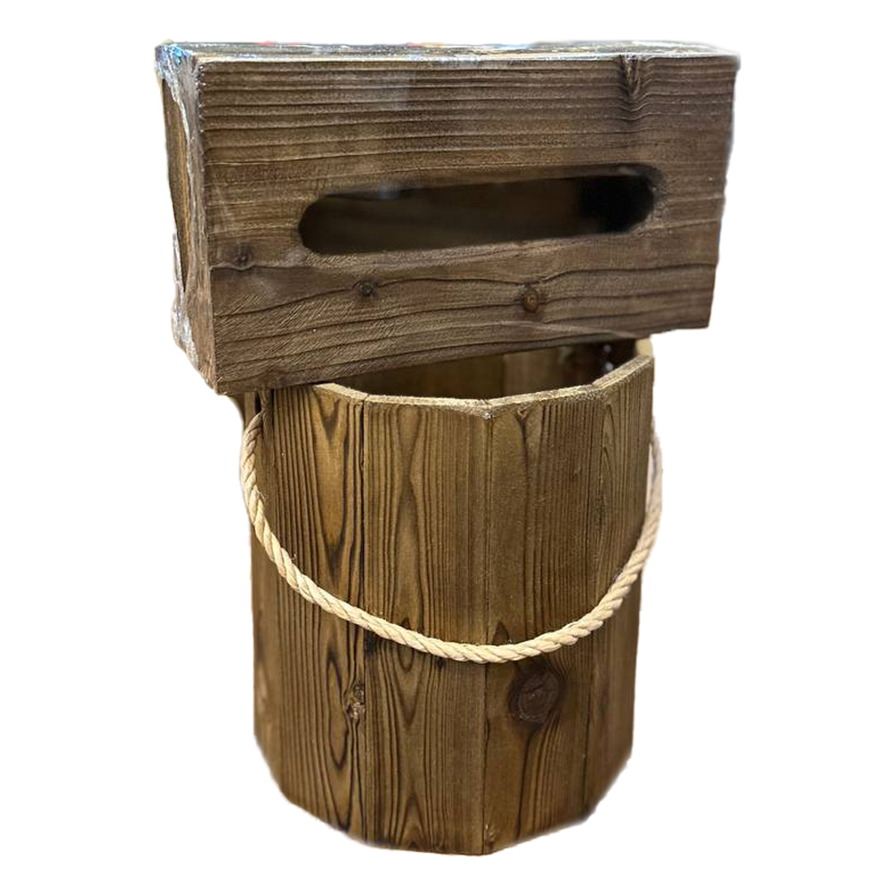 سطل و جا دستمال چوب روس مدل w45