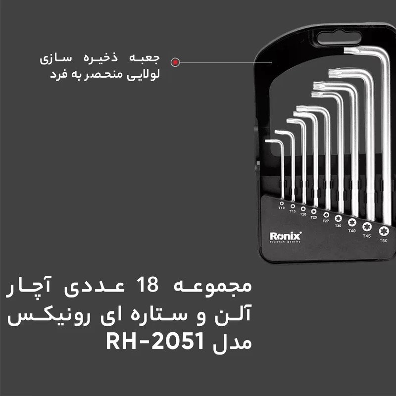 آچار آلن و ستاره ای رونیکس مدل 2051HEX-KEY مجموعه 18 عددی