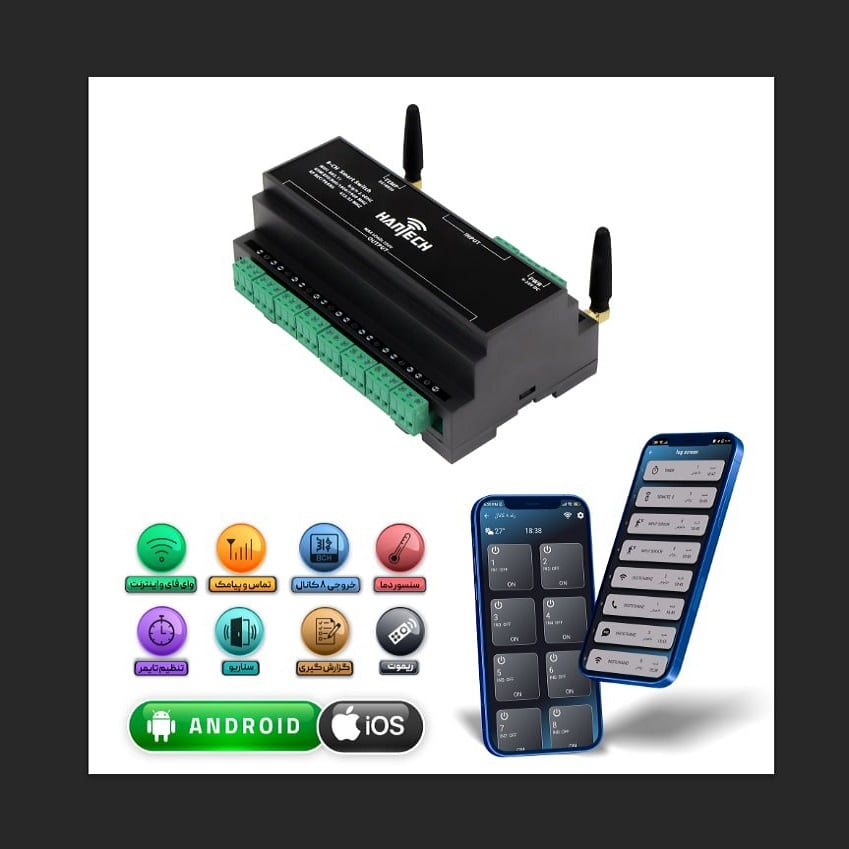 رله سوئیچ هوشمند هانتک مدل 8 کانال WIFI-SMS-RF