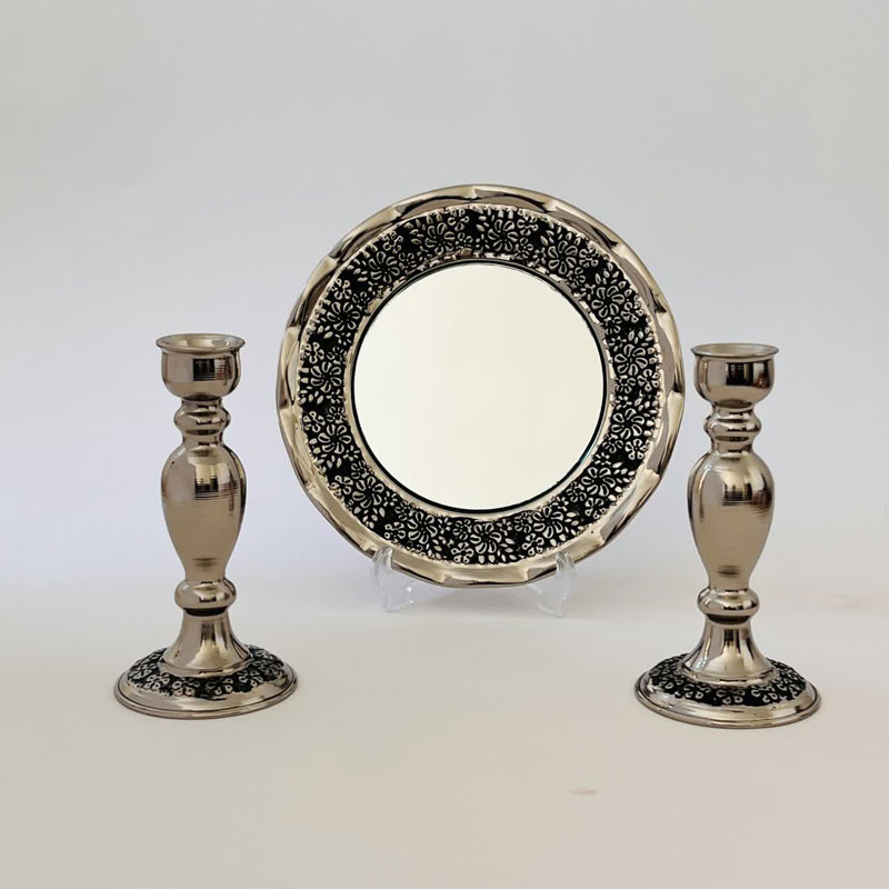 آینه و شمعدان مسی مدل کروم سیاه قلم کد ZH379