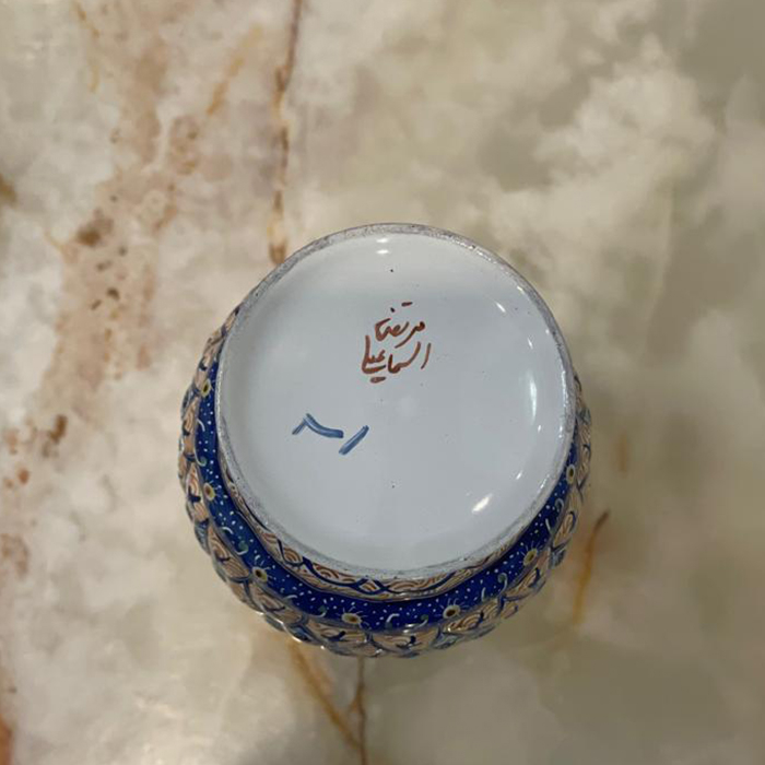 گلدان مس اسماعیلی مدل خمره ای نقش برجسته کد  841159-7