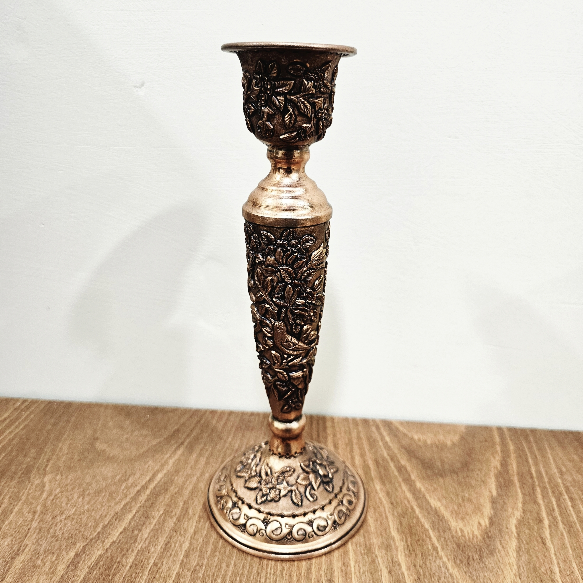 آینه و شمعدان مسی دستساز طرح گل و مرغ شیراز مدل gh