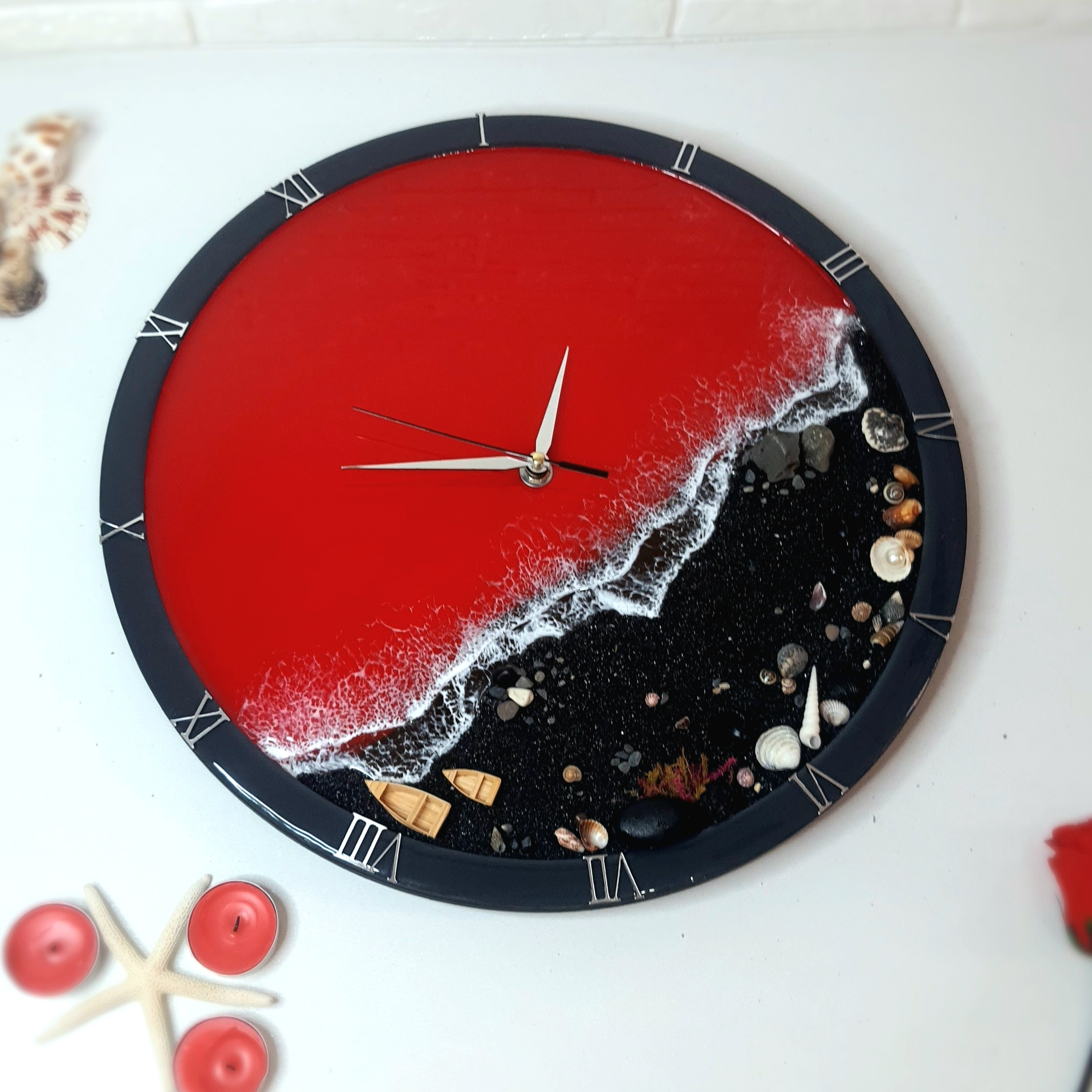 ساعت دیواری رزینی طرح دریا