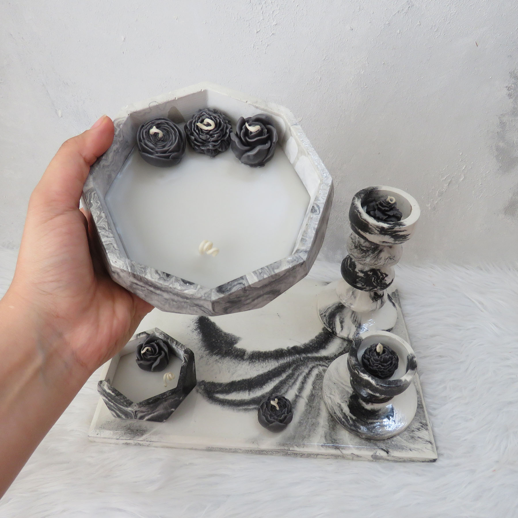 ست شمع کاسه ای و جاشمعی مدل الین کد 550 مجموعه 8 عددی