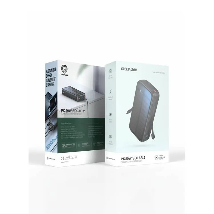 پاوربانک گرین لاین مدل PD20W SOLAR 2 ظرفیت 20000 میلی‌آمپر ساعت