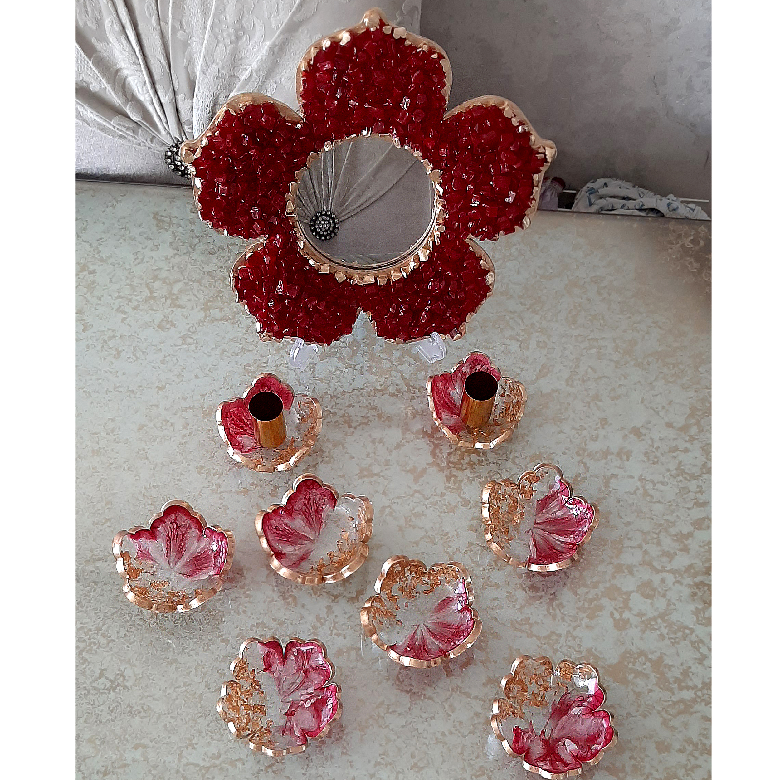 ست 9 تکه هفت سین رزینی طرح گل