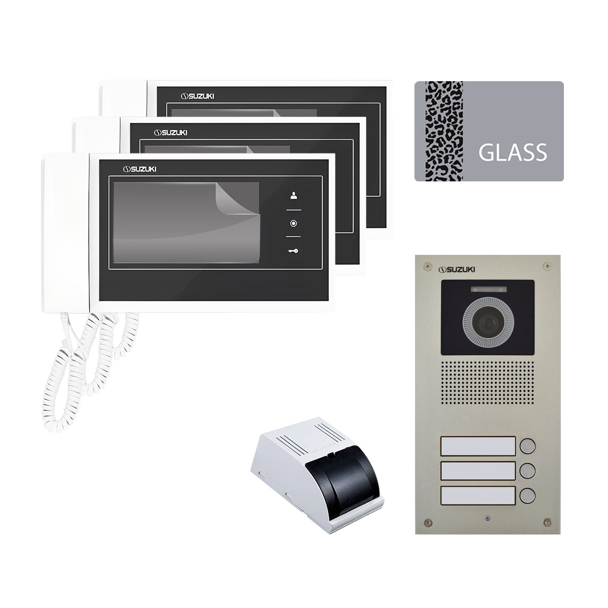 مجموعه دربازکن تصویری سوزوکی مدل 727-4ucm سه واحدی به همراه محافظ صفحه