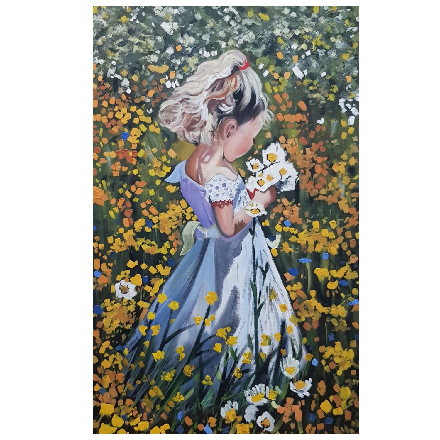 تابلو نقاشی رنگ روغن مدل دختربچه در باغ