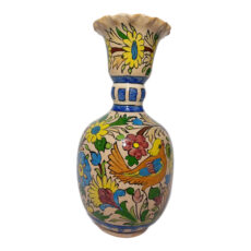 گلدان سفالی شیپوری طرح گل ومرغ کد 026