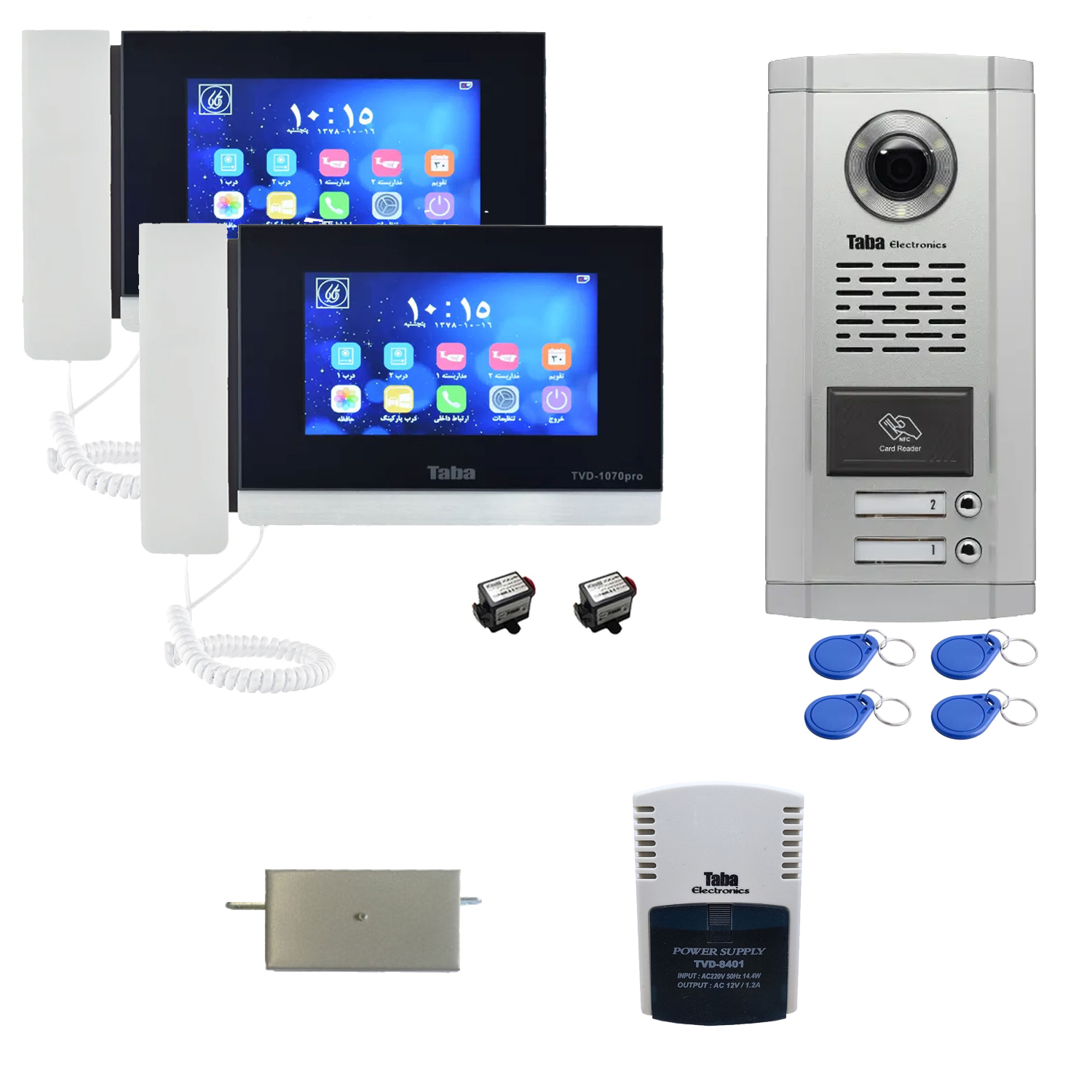 مجموعه دربازکن تصویری کارتی تابا مدل 1070PRO-1860CR دو واحدی به همراه محافظ ولتاژ مانیتور