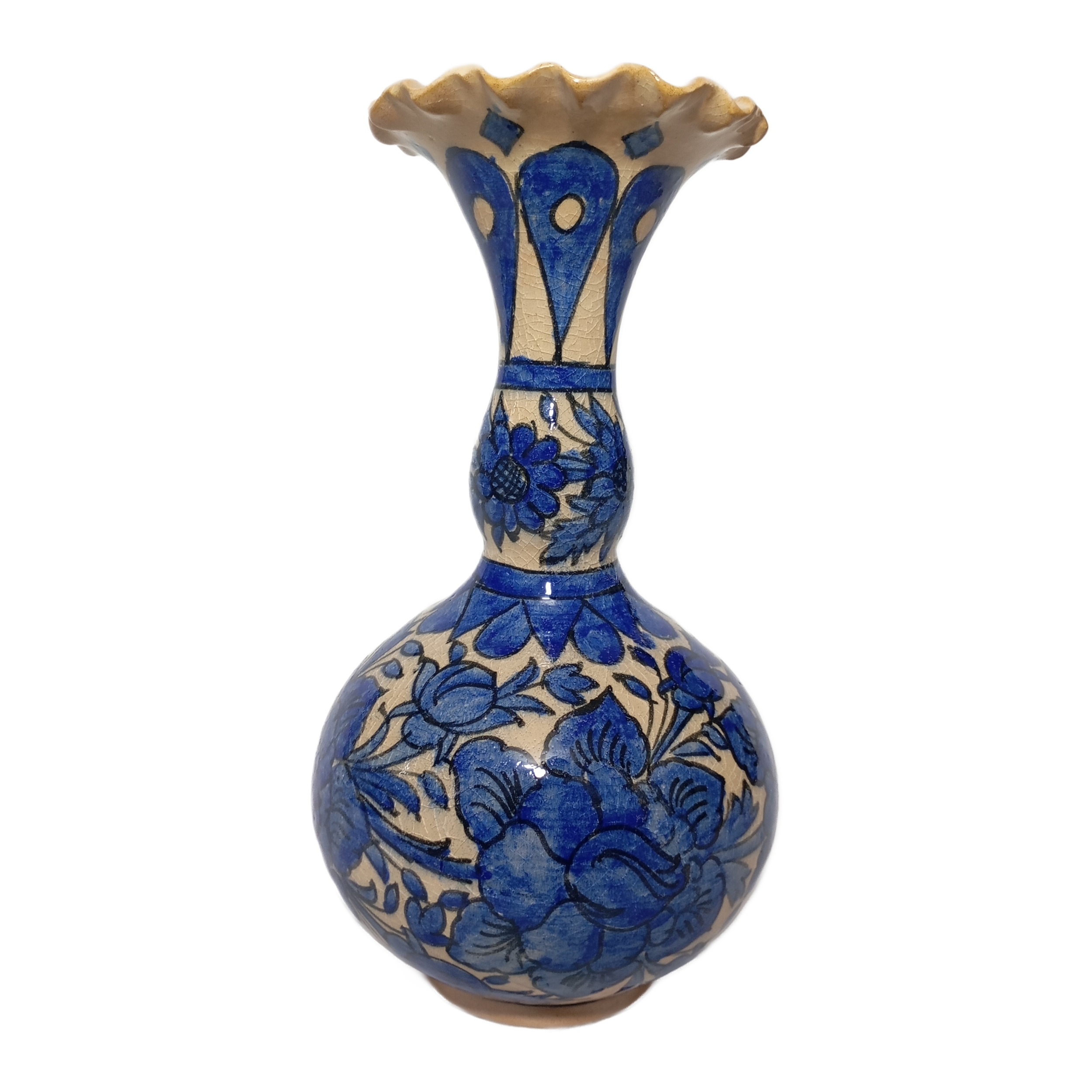 گلدان سفالی شیپوری طرح گل و مرغ کد 025