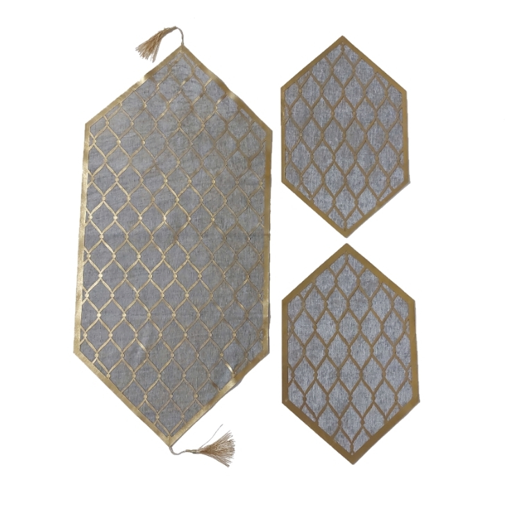 ست سه تکه رومیزی آرکاد مدل چرم و مخمل طرح موج کد T8540