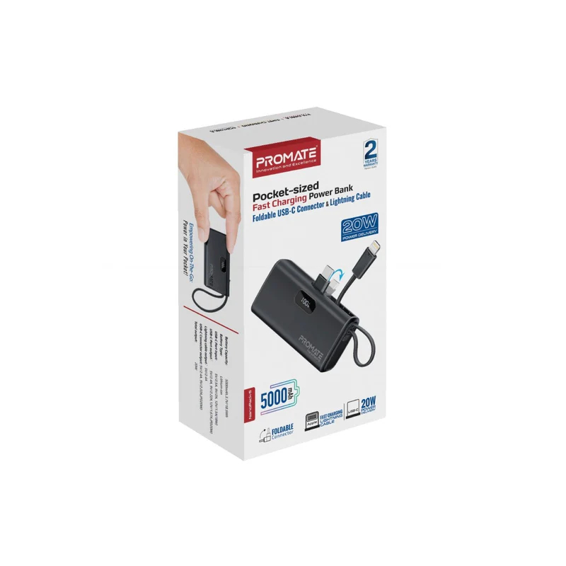 پاوربانک پرومیت مدل NANOPACK-5.BLK ظرفیت 5000 میلیآمپرساعت
