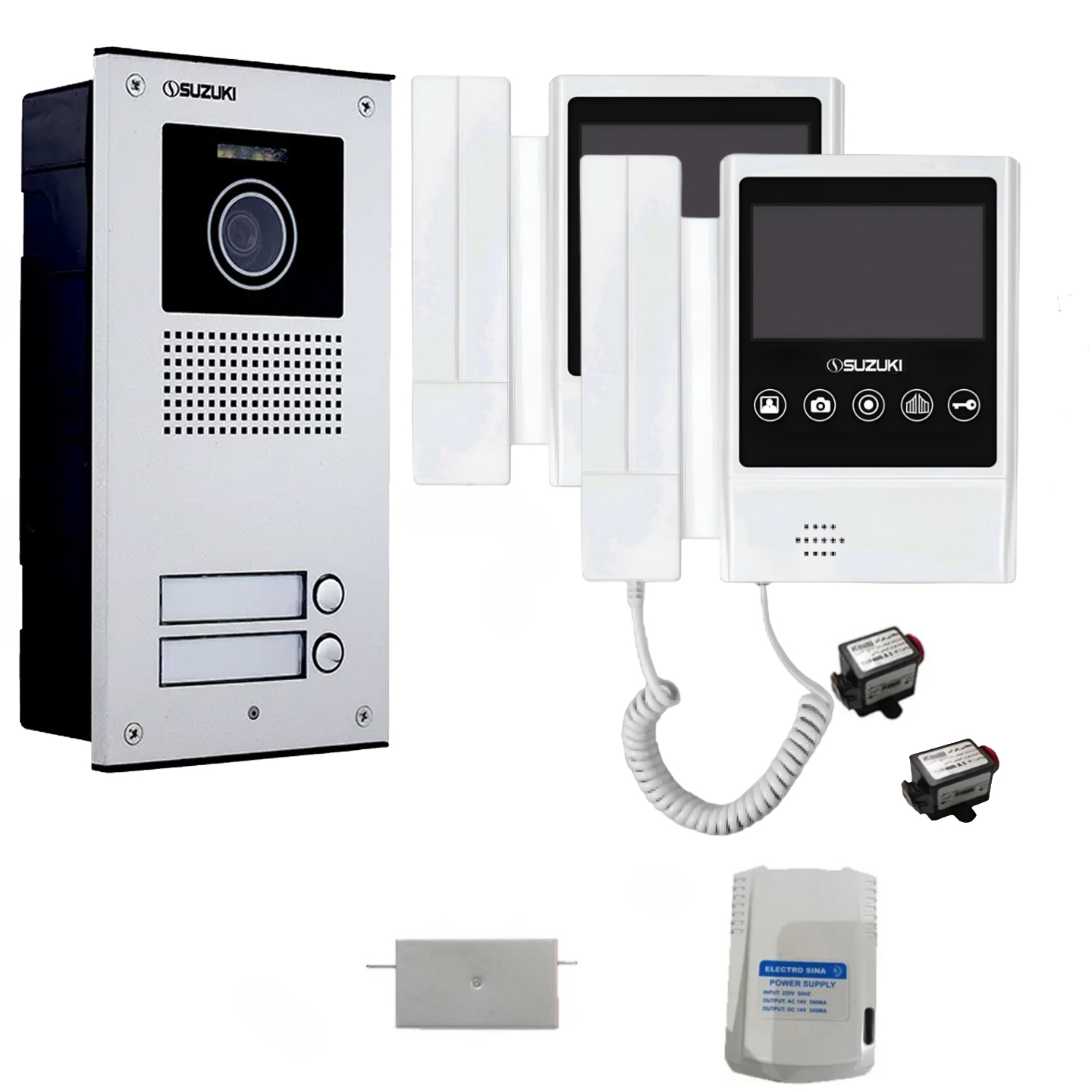 مجموعه دربازکن تصویری سوزوکی مدل 420-4ucm دو واحدی به همراه محافظ ولتاژ مانیتور