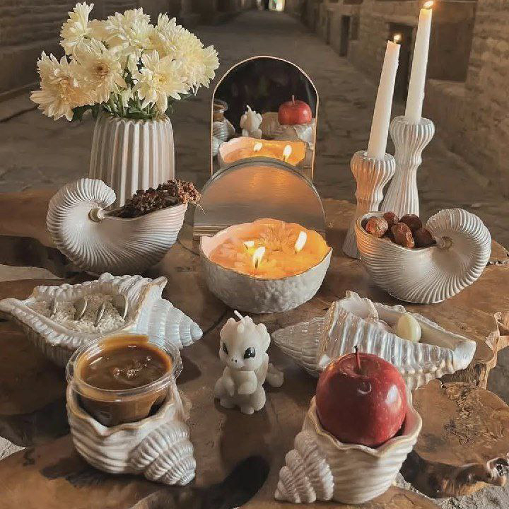 ظروف هفت سین طرح صدف مختلف مدل گلدن لاین مجموعه 7 عددی