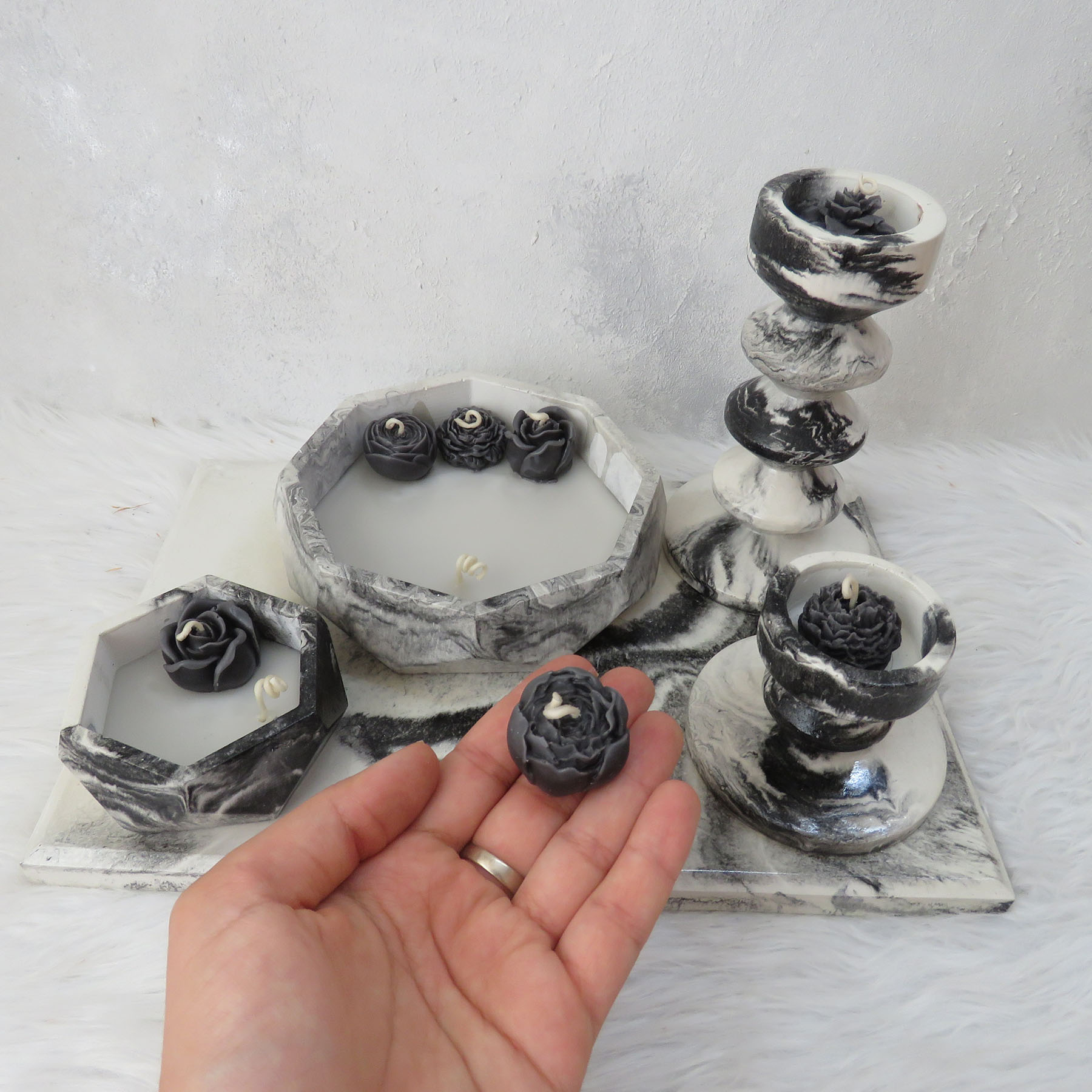 ست شمع کاسه ای و جاشمعی مدل الین کد 550 مجموعه 8 عددی