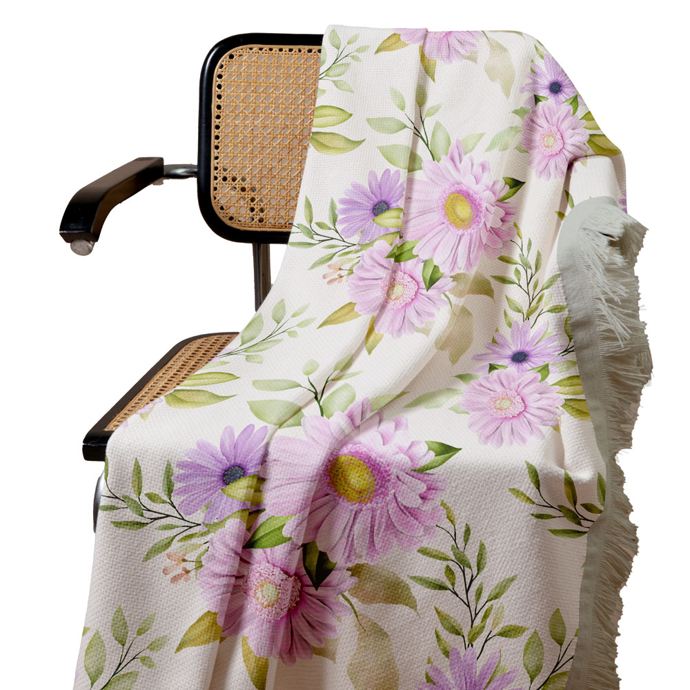 شال مبل مدل گلهای بابونه کد F2SH1079 سایز 100x180 سانتی متر