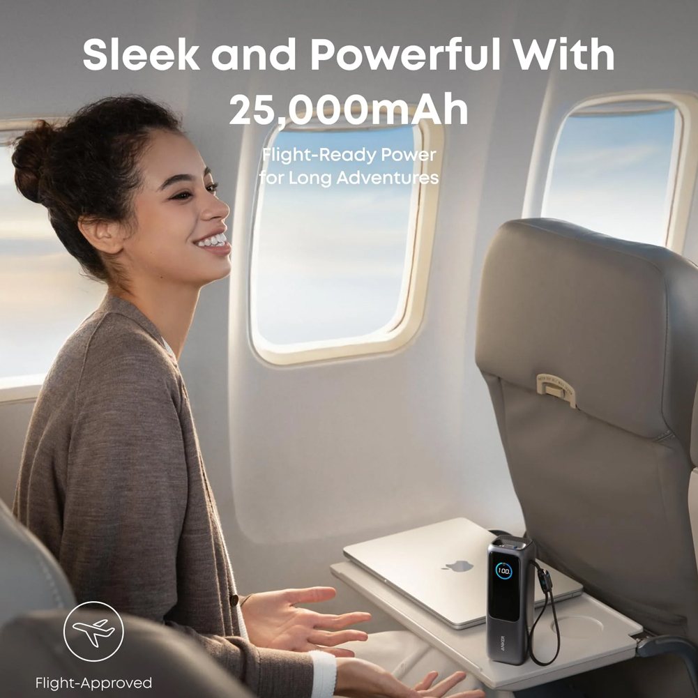 پاوربانک 100 وات انکر مدل A1695 ظرفیت 25000 میلی آمپر ساعت به همراه دو کابل USB-C