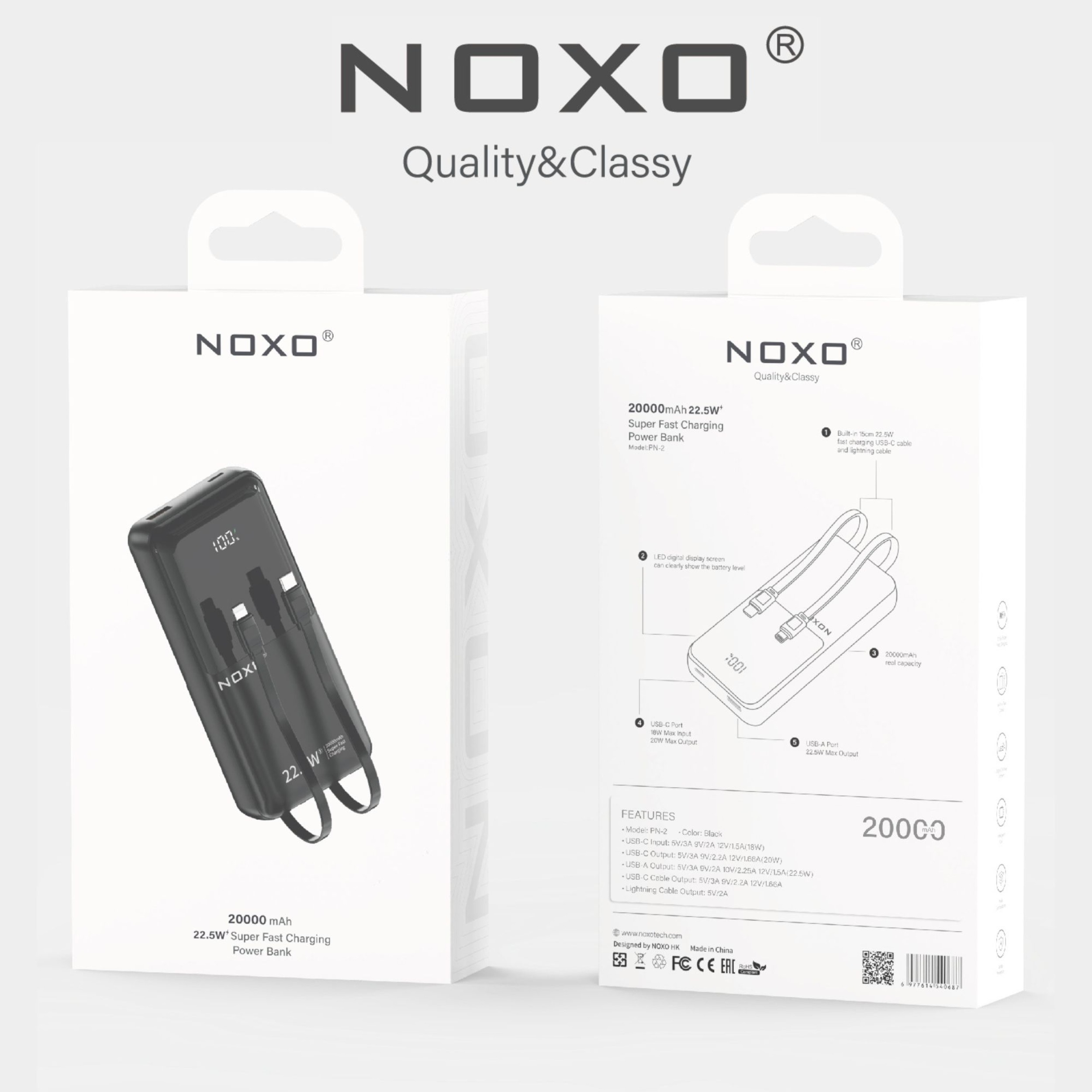 پاوربانک نوکسو مدل PN-2 ظرفیت 20 هزار میلی آمپر ساعت