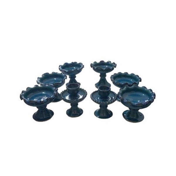 ظروف سفالی مدل هفت سین طرح سنتی پایه دار مجموعه 8 عددی