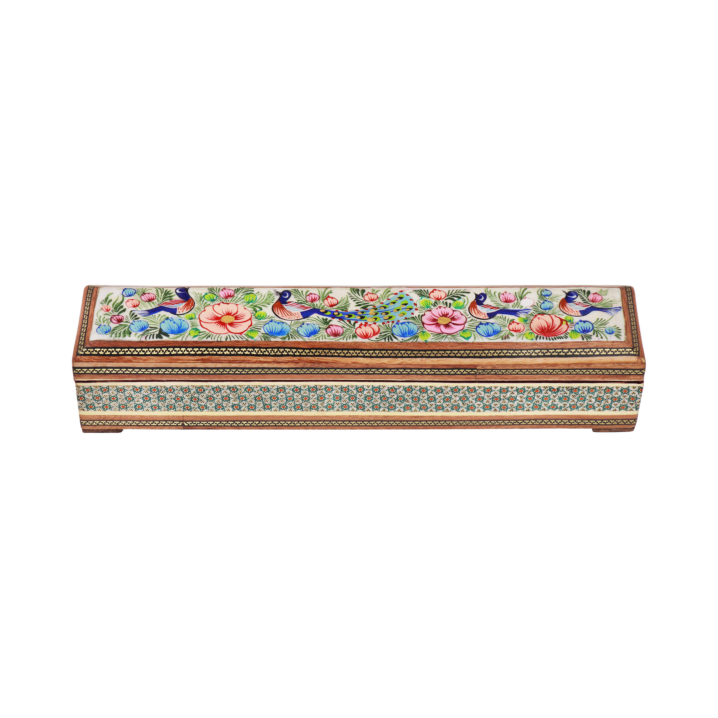 قلمدان خاتم کاری مدل نقاشی گل و مرغ