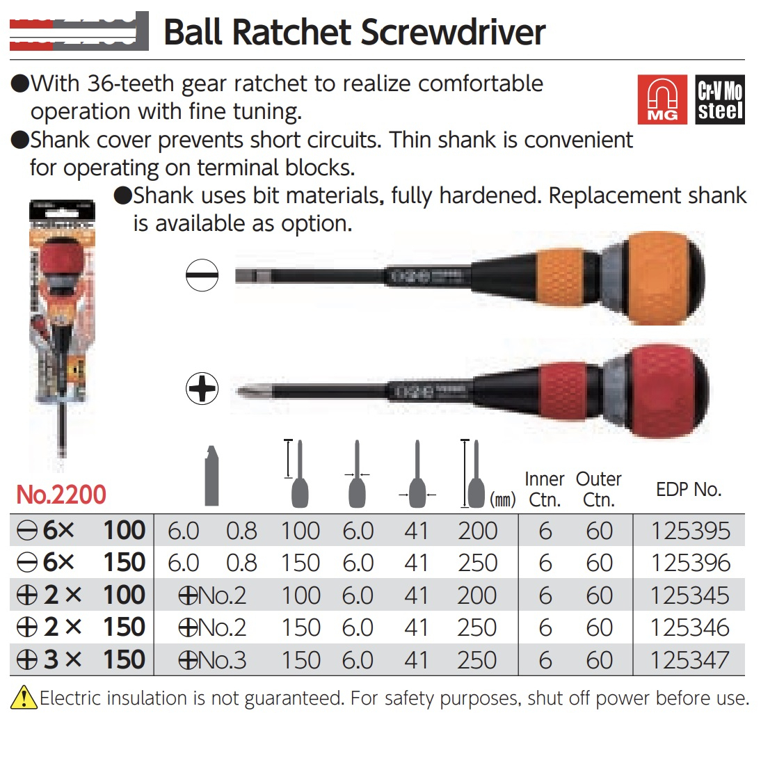 پیچ گوشتی چهارسو وسل مدل ballgrip2200(PH2x150) سایز 150 میلی متر