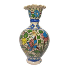 گلدان سفالی شیپوری طرح گل و مرغ کد 021