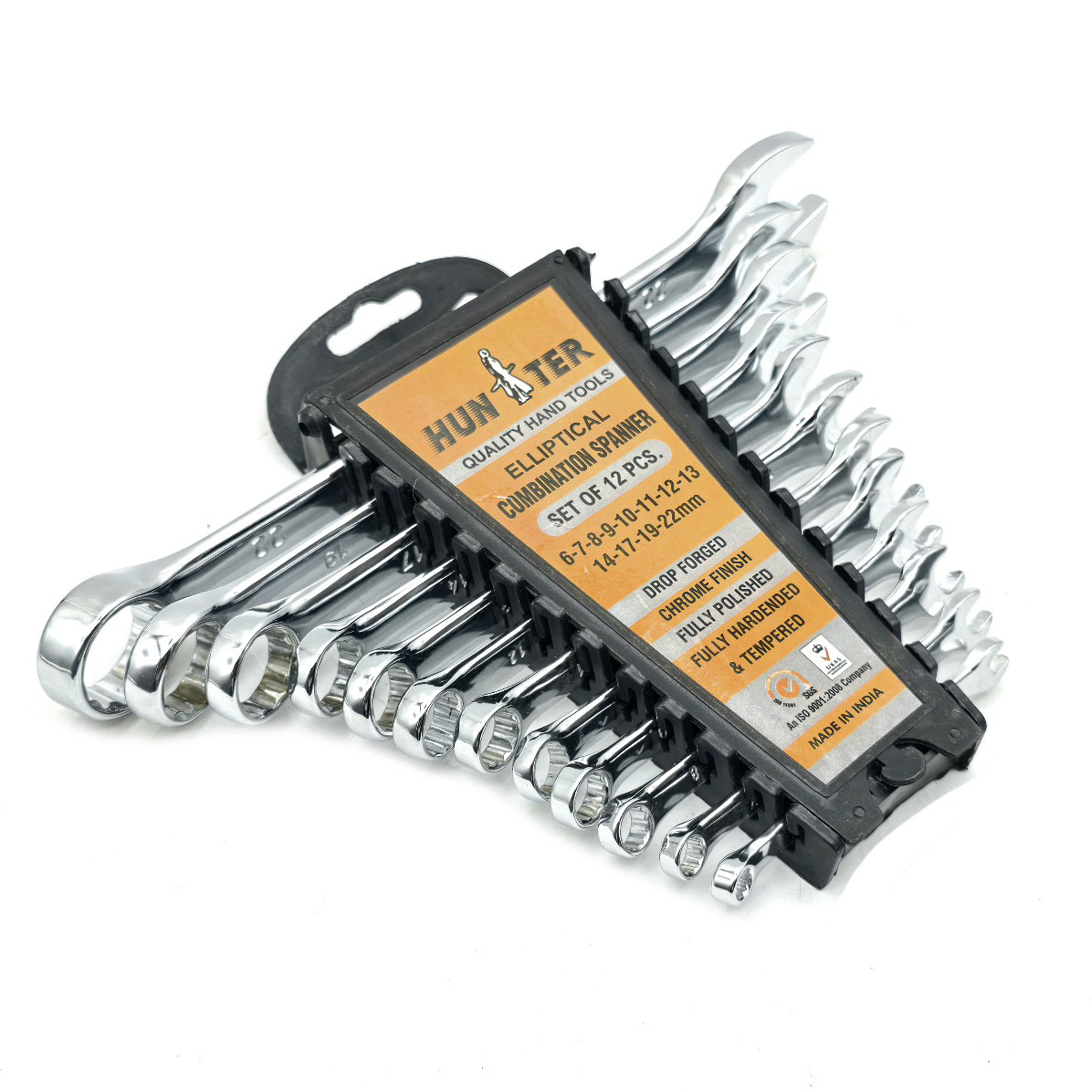 آچار یکسر تخت و یکسر رینگی هانتر مدل chrom-vanadium مجموعه 12 عددی